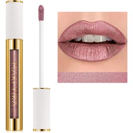 MAKI YIKA- Lápiz labial rosa metálico para mujer, lápiz labial nude, brillo duradero, lápiz labial brillante, sin manchas, sin marcas