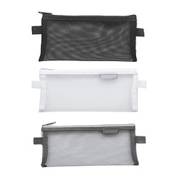 WALFESHOO 2pcs Pencil Case,Mesh Zipper Pen Pouch, Nylon Pencil Storage Bag, Makeup Bag Office Cosmetics Travel Accessories Pencil Cases for Adults School Teen-White&Grey