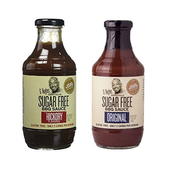 G Hughes Smokehouse Sugar Free BBQ Sauce, Hickory, 18 & SF Original 18 oz (Pack of 2)