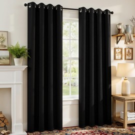 CUCRAF Black Blackout Curtains 84 inch Length 2 Panels Set, Room Darkening Drapes for Living Room Bedroom, Thermal Insulated Light Blocking Grommet Window Curtain (W52 x L84 Inch)