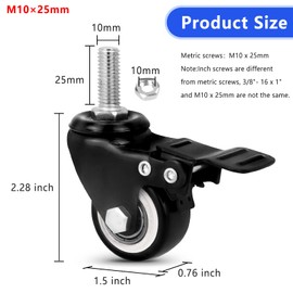 1.5" Stem casters Set of 4 Heavy Duty casters Wheels with Safety Dual Locking Furniture casters Swivel Castors with Brakes Metric Threaded Stem M10 x 25mm,300Lbs