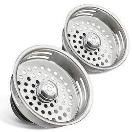 HIGHCRAFT 9843-2 Stainless Steel Kitchen Sink Strainer Basket Replacement for Standard Drains (3-1/2 Inch) -Universal Style Rubber Stopper (Pack of 2)