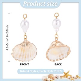 PH PandaHall 8Pcs 4 Styles Natural Spiral Shell Pendants with Pearls Shell Charms Ocean Beach Charms Pearl Charms with Open Jump Rings for Summer Earrings Necklace Jewellery Crafts 1.77~1.97"