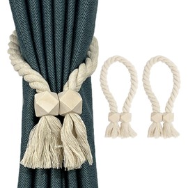 Pack of 2 Curtains Tiebacks Magnetic, Curtain Holder, Curtain Holder, Curtain Holder, Beige, Handwoven Cotton, Curtain Holder Boho for Living Room, Bedroom, Dining Room, Bathroom, Kitchen, Office