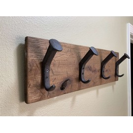 Rustic Farmhouse Reclaimed Wood Wall Hanging Rack with Railroad Spike Hooks - Holds 8+ Coats & Hats - Handmade in USA