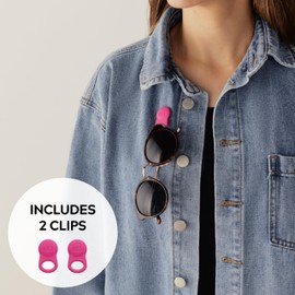 KLIPSTA SPEX Glasses Clips (Hot Pink 2-pack) - Magnetic Glasses Holder for Clothes. Eyewear Strap Alternative, ID Badge Holder.