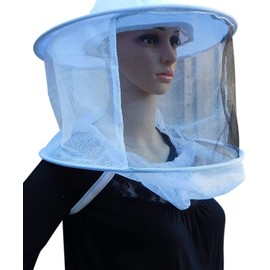 OZ ARMOUR Beekeeping White, Round Brim Veil, with Elastic Shoulder, Professional Beekeeping Suit Hat for Adults, Air Mesh Protection
