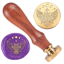 DELORIGIN Owl Wax Sealing Stamp, Retro Moon Phases Wax Stamp 1" Removable Brass Stamp Head with Wood Handle Wax Seal Stamp Set for Invitation Gift Wrapping Envelopes Wine Package Decoration