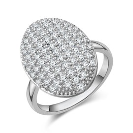 INNERDIVA Shiny Rhinestone Ring for Women Rhinestone Cluster Statement Ring Silver Geometric Ring Anniversary Valentine Statement Ring