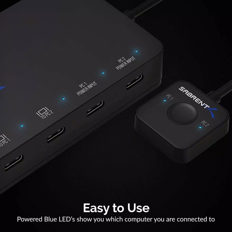 Sabrent 2-Port Type-C KVM Switch with 60 Watt Power Delivery