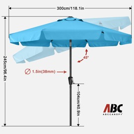 ABCCANOPY Patio Umbrella 10ft - Outdoor Table Umbrella with Push Button Tilt and Crank, 8 Ribs Umbrella for Patio Pool Garden Deck (Turquoise)