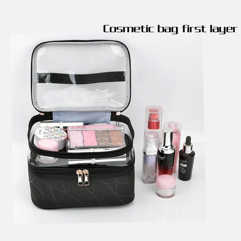 Kosmetiktasche, Waschtasche Damen, Doppelschicht Zip Beutel, wasserdichte Kosmetiktasche, Transparente Kosmetiktasche