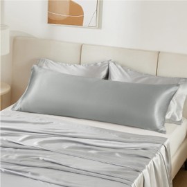 Bedsure Satin Body Pillow Pillowcase for Hair and Skin - Grey Zipper Long Pillow Case, Similar to Silk Pillow Cases, Silky & Super Soft Body Pillow Case Cover, Gifts for Women or Men, 20x54 Inches