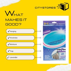 Citystores® KL Hanging Wardrobe Moisture Dehumidifier Trap Lavender Disposable Damp Absorber Bags Wardrobe Fresheners & Condensation Absorbers for Home, Bedroom, and Wardrobes Anti-Mould Dehumidifier