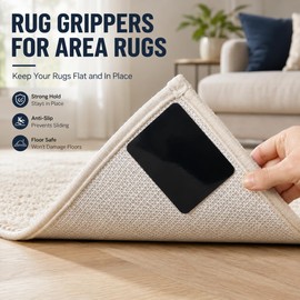 16 PCS Grippers of Rug Pad, Non-Slip Carpet Gripper for Hardwood Floors and Tile, Reusable and Washable Area Carpet Tape, Double-Sided Adhesive Pads, Keeps Corners Flat