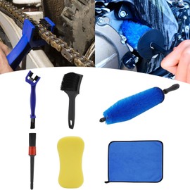 JFG RACING Bike & Motorcycle Cleaning Brush Kit 6 Pack,Detailing Kit,Stiff Tire Brush,Detailing Brush,Cleaning Sponge,Chain Brush,Microfiber Towel for Mudguard,Rims,Paint,Exhaust,Frame Clean, Blue