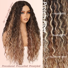 YKHJH 26 Inch Synthetic Curly Wigs for Women Long Curly Wig Deep Water Wave Glueless Wigs For Women (Highlight Ombre139)