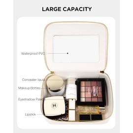 KOTORA Clear Makeup Bag Organizer, Portable Travel Toiletry Bag TSA Approved Toiletry Bag with Handle Large Opening Fit Carry-on Travel Essential Car Accessories for Women Girls (White)