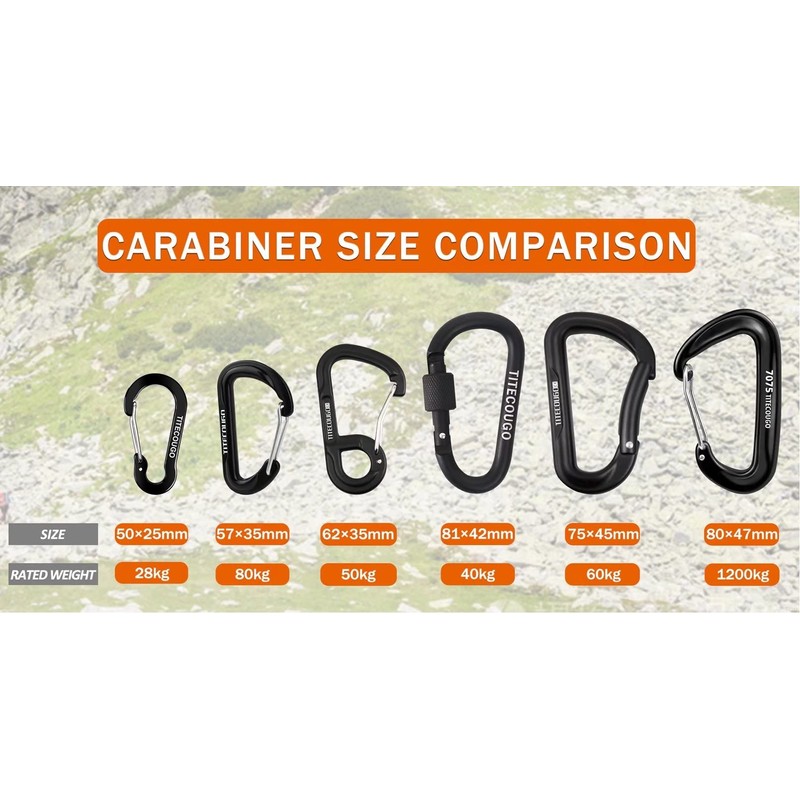 TITECOUGO Carabiner Keychain,Aluminum D-ring Locking Carabine D-Shape Lock Snap Backpack