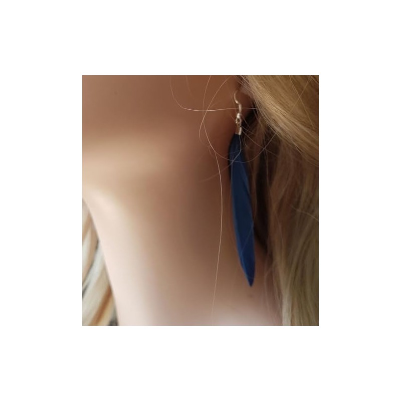Navy Blue Feather Earrings - Handmade