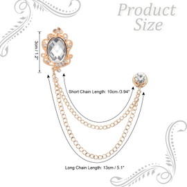 PATIKIL Gem Hanging Chain Brooch Pins, Rhinestone Men's Gem Brooch Suit Pins Lapel Pins for Women Men Clothes Dress Bouquet Coat Hat Bag, Gold Tone (White)