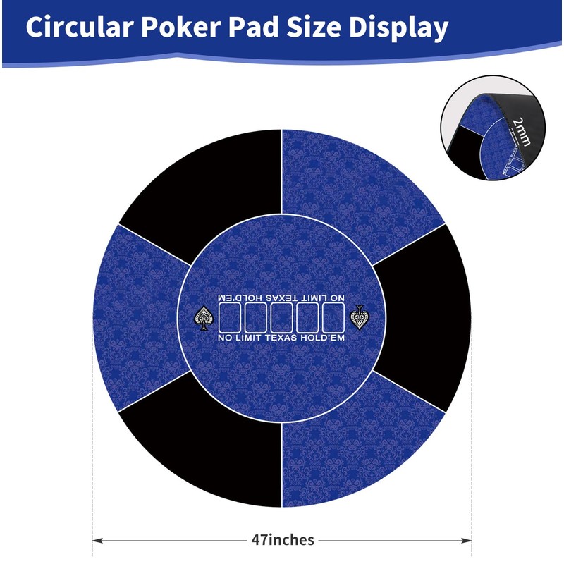 LERYG Round Poker Mat,39/47/55/63 inch 6-10 Person Texas Rubber Mat,