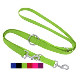 DEY - Premium Nylon Dog Lead 2 m | 3-Way Adjustable | for Small, Medium and Large Dogs | Many Colours | Double Lead for Dog/Cat/Puppy | Recall Lead | Lead Lead | Puppy Lead | Green, S