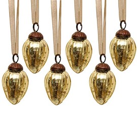 Aurora Christmas Set of 6 Pinecone Christmas Baubles, Gold, 1"
