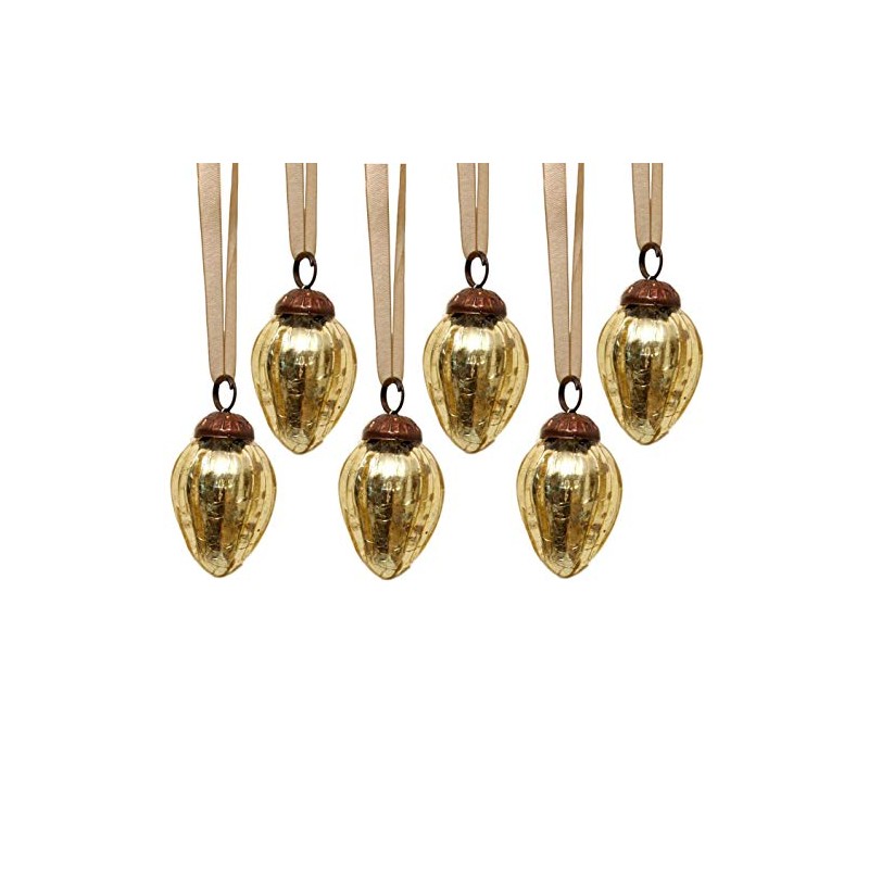 Aurora Christmas Set of 6 Pinecone Christmas Baubles, Gold, 1"