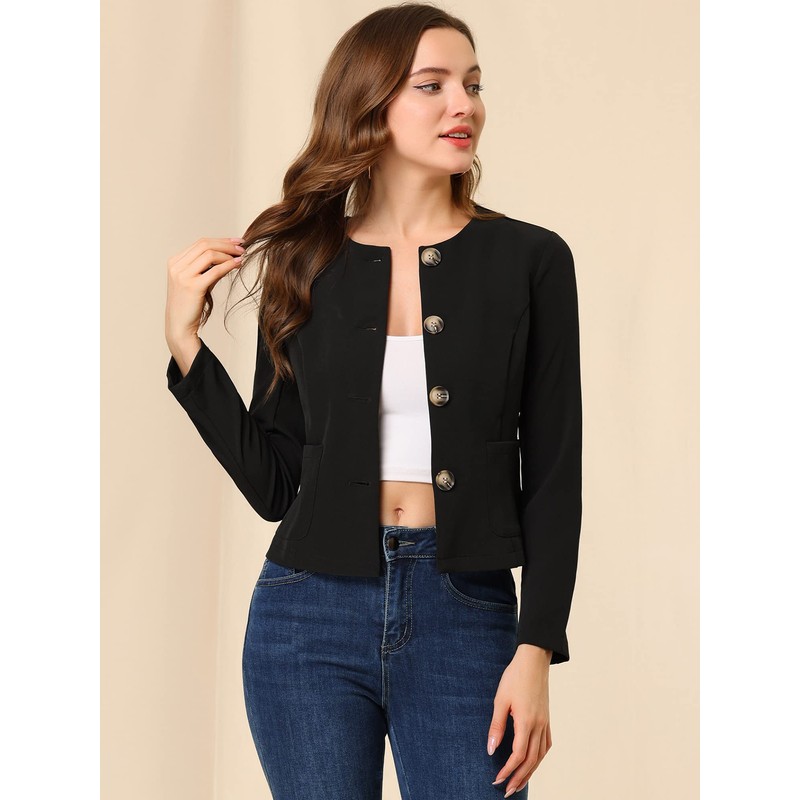 Allegra K Women's Fall Vintage Lightweight Short Button Jacket with