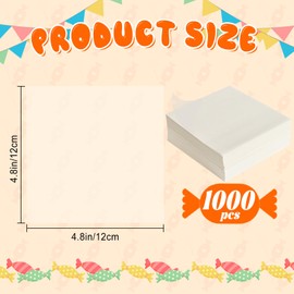 SBYURE1000pcs Wax Paper Candy Wrappers - Chocolate & Caramel Wrappers, 4.8x4.8 Inch Square Sheets for Caramel, Taffy, Nougat, Treats, Lollipop