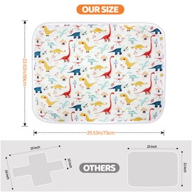 Diaper Changing Pads for Baby, Dinosaur Change Mat, 3Layers Waterproof Change Pad Foldable Absorbent Mats for Women, Reusable Incontinence Underpads for Patient 24''x30''