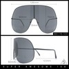 XXL Oversized Metal Rim Curved Monolens Shield Racer Sunglasses Silver