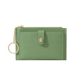 GOIACII Women's Wallet Slim Wallet RFID Blocking Credit Card Holder for Ladies with Zipper Coin Pocket and Key Chain Green