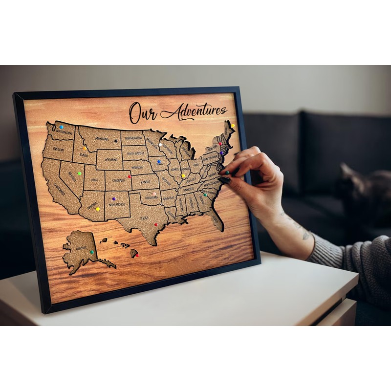 flinelife Usa Map, 12x10, Cork Board Usa Travel Map, Map