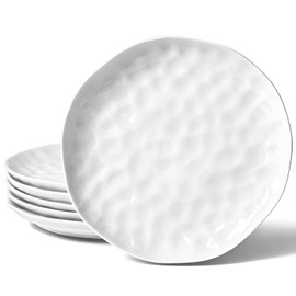 HOMBENE Dessert Pasta 8 Inches Set for 6, Sun-glitter Style, Salad Plates, Porcelain Round Shaped Dinner Plates for Kitchen, Porcelain Dinner, Microwave & Dishwasher Safe, White