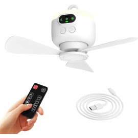 Unbranded Portable Ceiling Fan with Light and Remote- 4 Wind Speeds - 8000mAh Rechargable