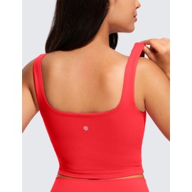 CRZ YOGA Butterluxe Womens Square Neck Longline Sports Bra - Workout Crop Tank Tops Padded with Built in Shelf Yoga Bra Deep Red Medium