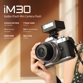 Godox iM30 Flash iFlash iM30 Camera Flash, GN15, 7 Power Levels, 230 Full Power Flashes, S1/S2 Optical Control, iM30 Mini Flash Light Compatible with Canon Fuji Nikon Panasonic Olympus Sony