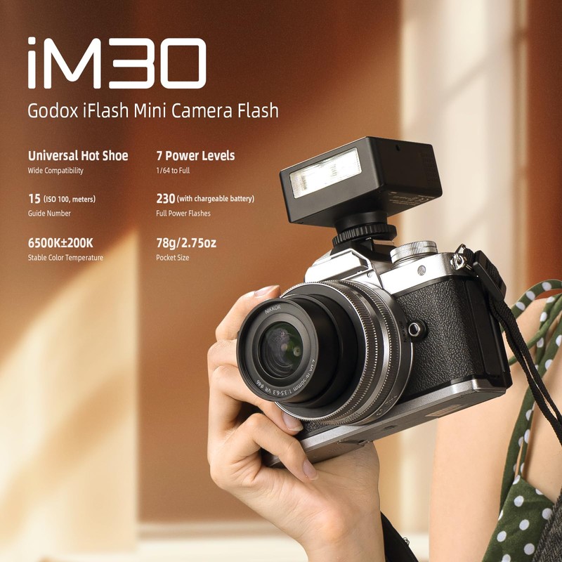 Godox iM30 Flash iFlash iM30 Camera Flash, GN15, 7 Power