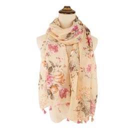 YOUR SMILE Large Boho Scarf for Women Lightweight Floral Printed Scarves Fall Winter Fashion Fringed Shawl wraps (14 Beige Flower)