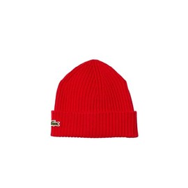 Lacoste Unisex Ribbed Wool Beanie, Rouge, One Size