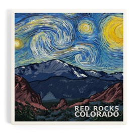 Red Rocks, Colorado, Starry Night, Pikes Peak (Absorbent Ceramic Coaster, Single, Cork Back, Kitchen Table Decor)
