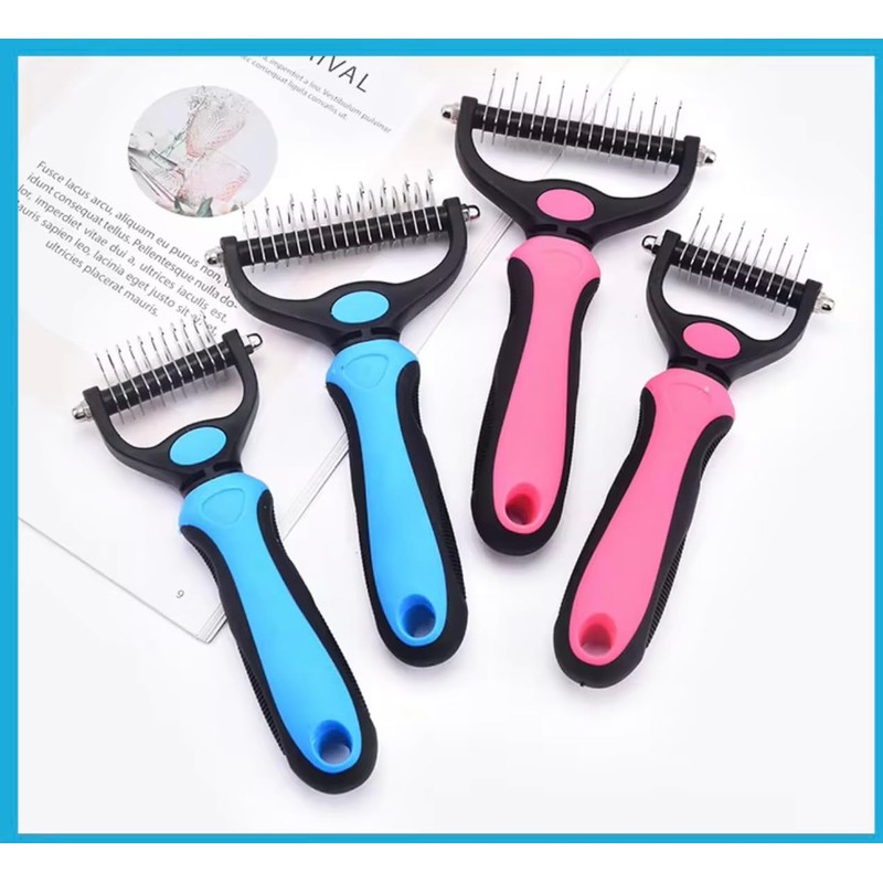 Pet Grooming Brush, Double-Sided Deshedding Tool, Undercoat Rake for Dogs