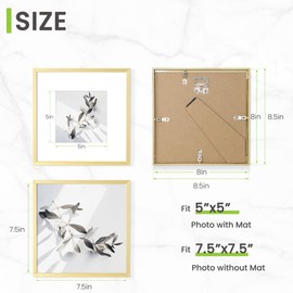 8x8 Gold Photo Frame, Metal 8x8 inch Picture Frame, Aluminium 8" Square Frame with Mount 5x5 in with Tempered Real Glass, Tabletop or Wall Mounting Display Poster Frame for Home & Wall Decor