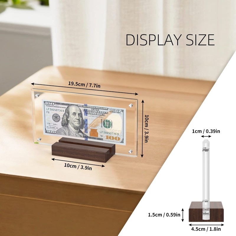 PONNOR Dollar Bill Frame,Acrylic Currency Display Holder with Black Walnut