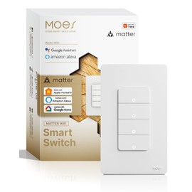 MOES Smart 4 Gang Light Switches, Matter-WiFi Single Pole Switch, Netural Wire Required, 2.4GHz Switch Combo Compatible with Alexa Google Assistant, Remote Control