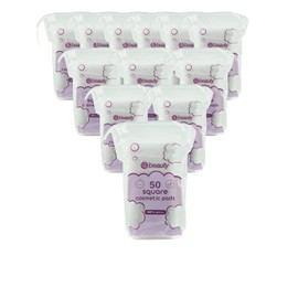 600 Cotton Cosmetic Pads, Square Shape, (12 x 50 Count), 100% Cotton Wool Pads - For Make up Nails Face Manicure
