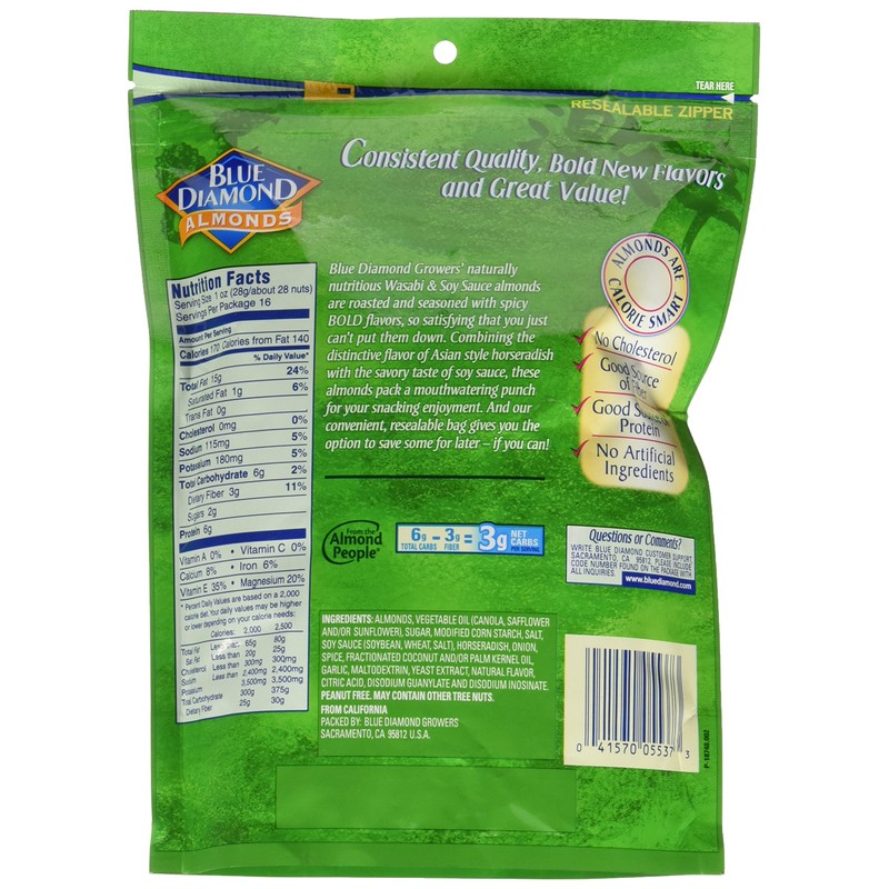 Blue Diamond Almonds Wasabi & Soy Sauce Flavored Snack Nuts,