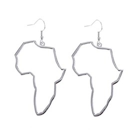 arete colgantes con diseño minimalista, diseño de mapa de África Plateado